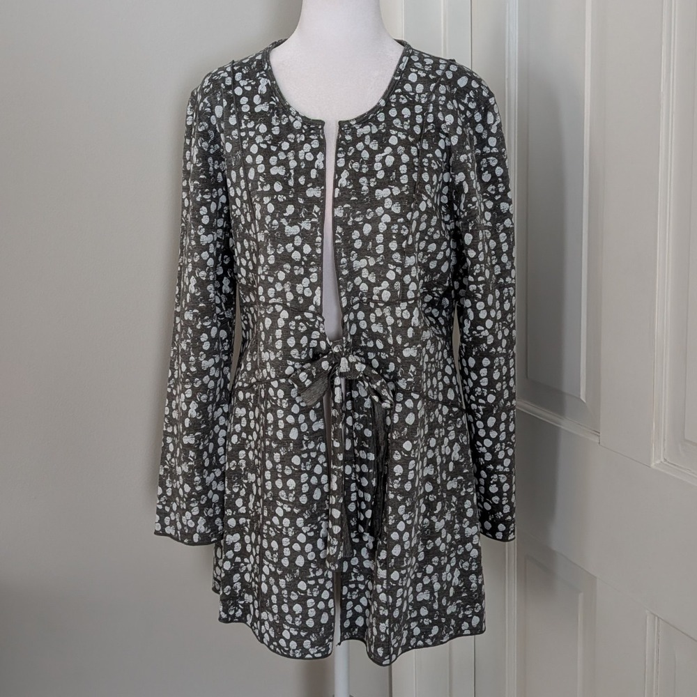 Vintage Lynn Ritchie Silver Womens Cardigan LARGE Boho Artsy Polka Dot Front Tie